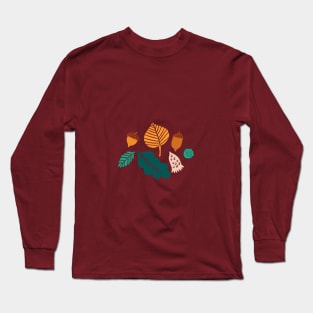 Autumn Leaves on Teal Long Sleeve T-Shirt